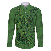 Hawaiian Whales Polynesian Art Motifs Family Matching Long Sleeve Bodycon Dress and Hawaiian Shirt Green Color - Polynesian Pride