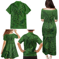 Hawaiian Whales Polynesian Art Motifs Family Matching Puletasi and Hawaiian Shirt Green Color - Polynesian Pride