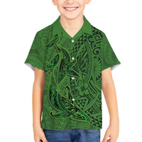 Hawaiian Whales Polynesian Art Motifs Family Matching Puletasi and Hawaiian Shirt Green Color - Polynesian Pride