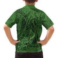 Hawaiian Whales Polynesian Art Motifs Family Matching Short Sleeve Bodycon Dress and Hawaiian Shirt Green Color - Polynesian Pride