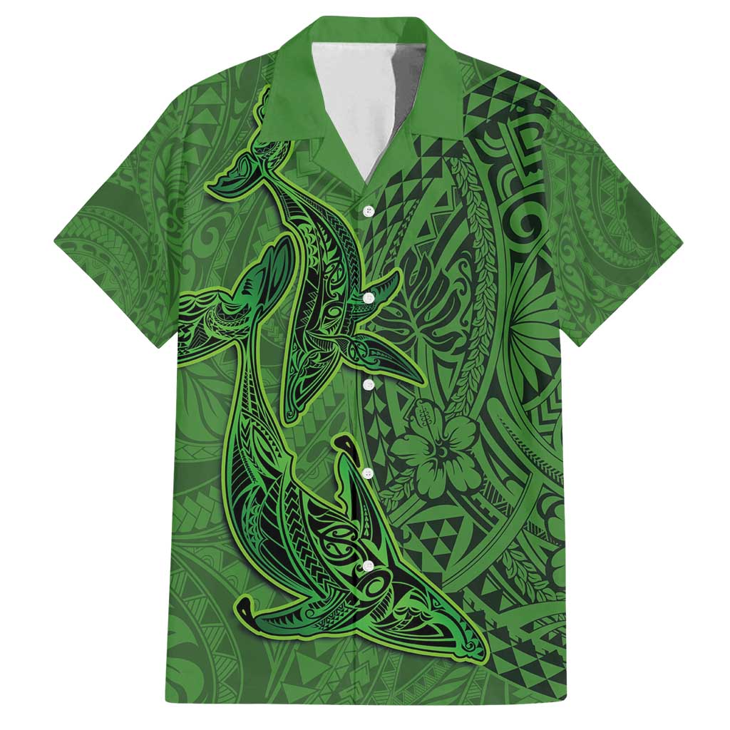 Hawaiian Whales Polynesian Art Motifs Family Matching Tank Maxi Dress and Hawaiian Shirt Green Color - Polynesian Pride