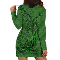 Hawaiian Whales Polynesian Art Motifs Hoodie Dress Green Color - Polynesian Pride