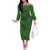 Hawaiian Whales Polynesian Art Motifs Off The Shoulder Long Sleeve Dress Green Color - Polynesian Pride