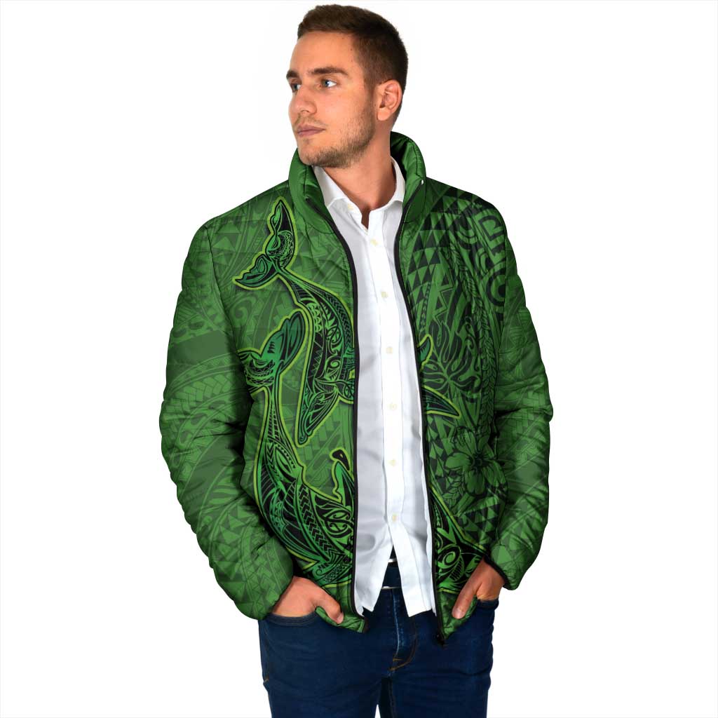 Hawaiian Whales Polynesian Art Motifs Padded Jacket Green Color - Polynesian Pride