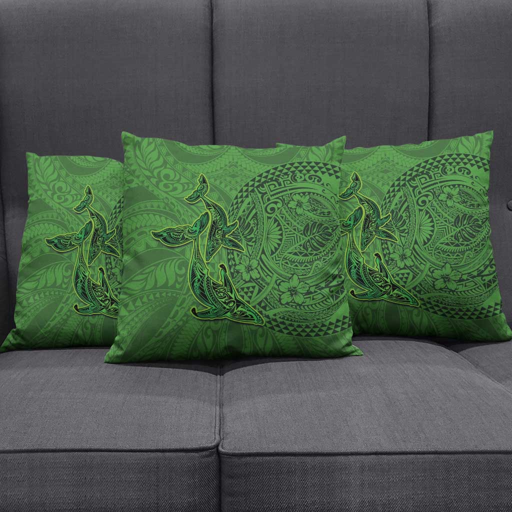 Hawaiian Whales Polynesian Art Motifs Pillow Cover Green Color - Polynesian Pride
