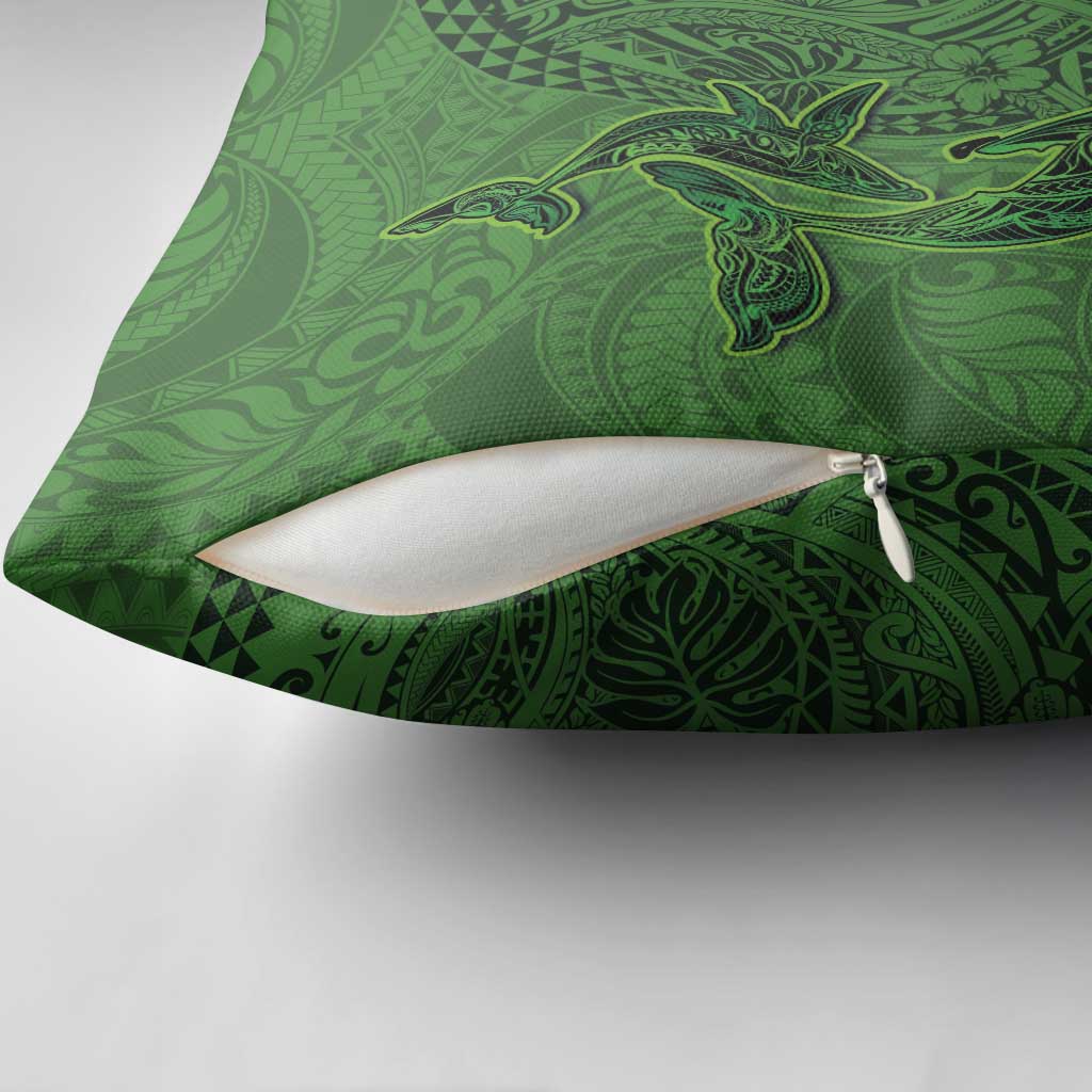 Hawaiian Whales Polynesian Art Motifs Pillow Cover Green Color - Polynesian Pride