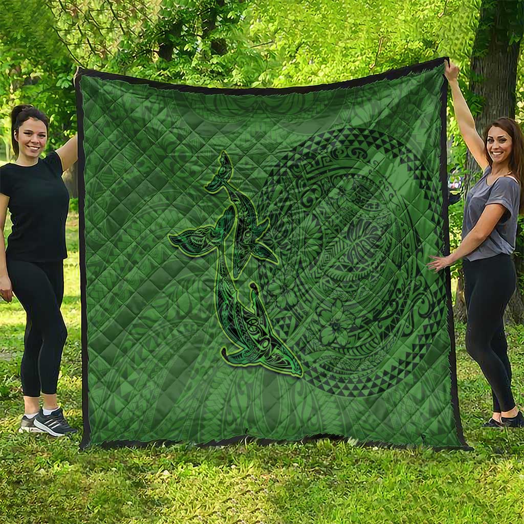 Hawaiian Whales Polynesian Art Motifs Quilt Green Color - Polynesian Pride