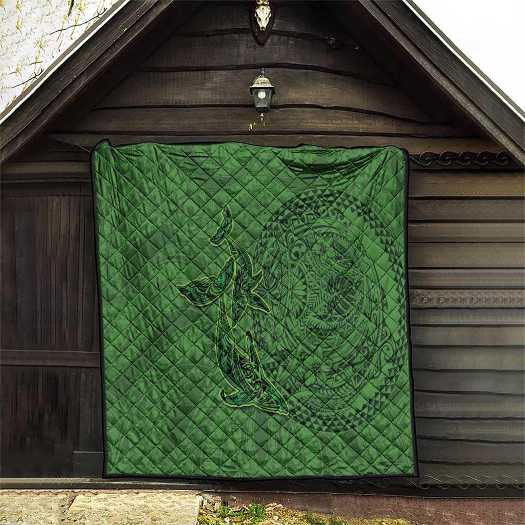 Hawaiian Whales Polynesian Art Motifs Quilt Green Color - Polynesian Pride