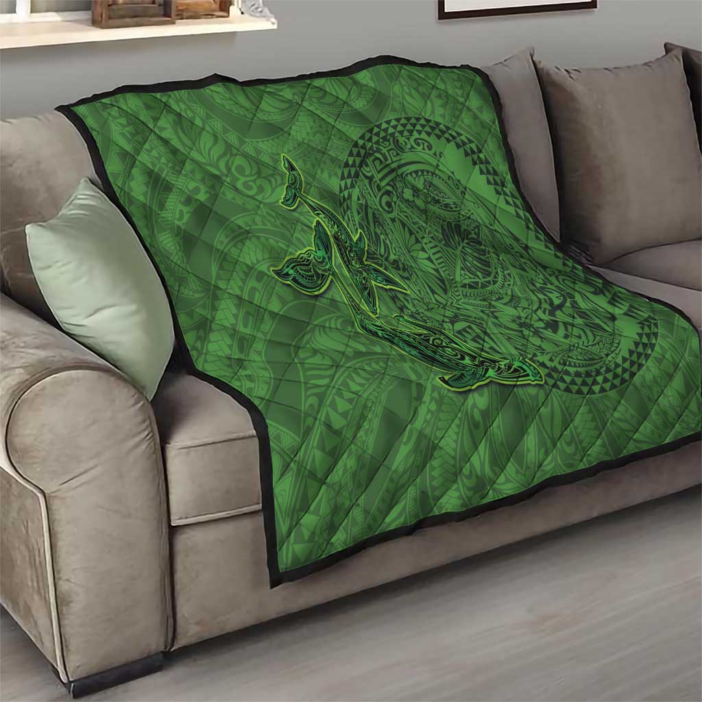 Hawaiian Whales Polynesian Art Motifs Quilt Green Color - Polynesian Pride