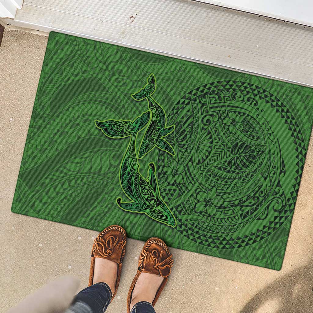 Hawaiian Whales Polynesian Art Motifs Rubber Doormat Green Color - Polynesian Pride