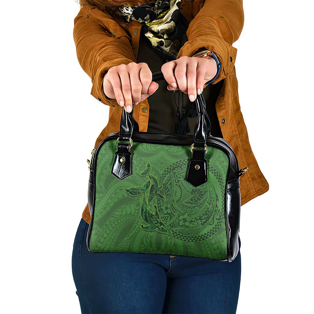 Hawaiian Whales Polynesian Art Motifs Shoulder Handbag Green Color - Polynesian Pride