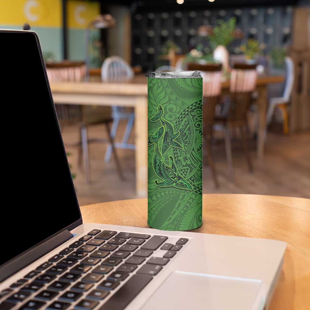 Hawaiian Whales Polynesian Art Motifs Skinny Tumbler Green Color - Polynesian Pride