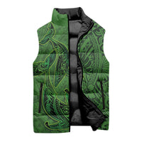 Hawaiian Whales Polynesian Art Motifs Sleeveless Puffer Jacket Green Color - Polynesian Pride