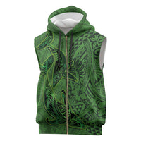Hawaiian Whales Polynesian Art Motifs Sleeveless Zip Hoodie Green Color - Polynesian Pride