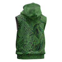 Hawaiian Whales Polynesian Art Motifs Sleeveless Zip Hoodie Green Color - Polynesian Pride
