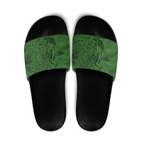 Hawaiian Whales Polynesian Art Motifs Slide Sandals Green Color - Polynesian Pride