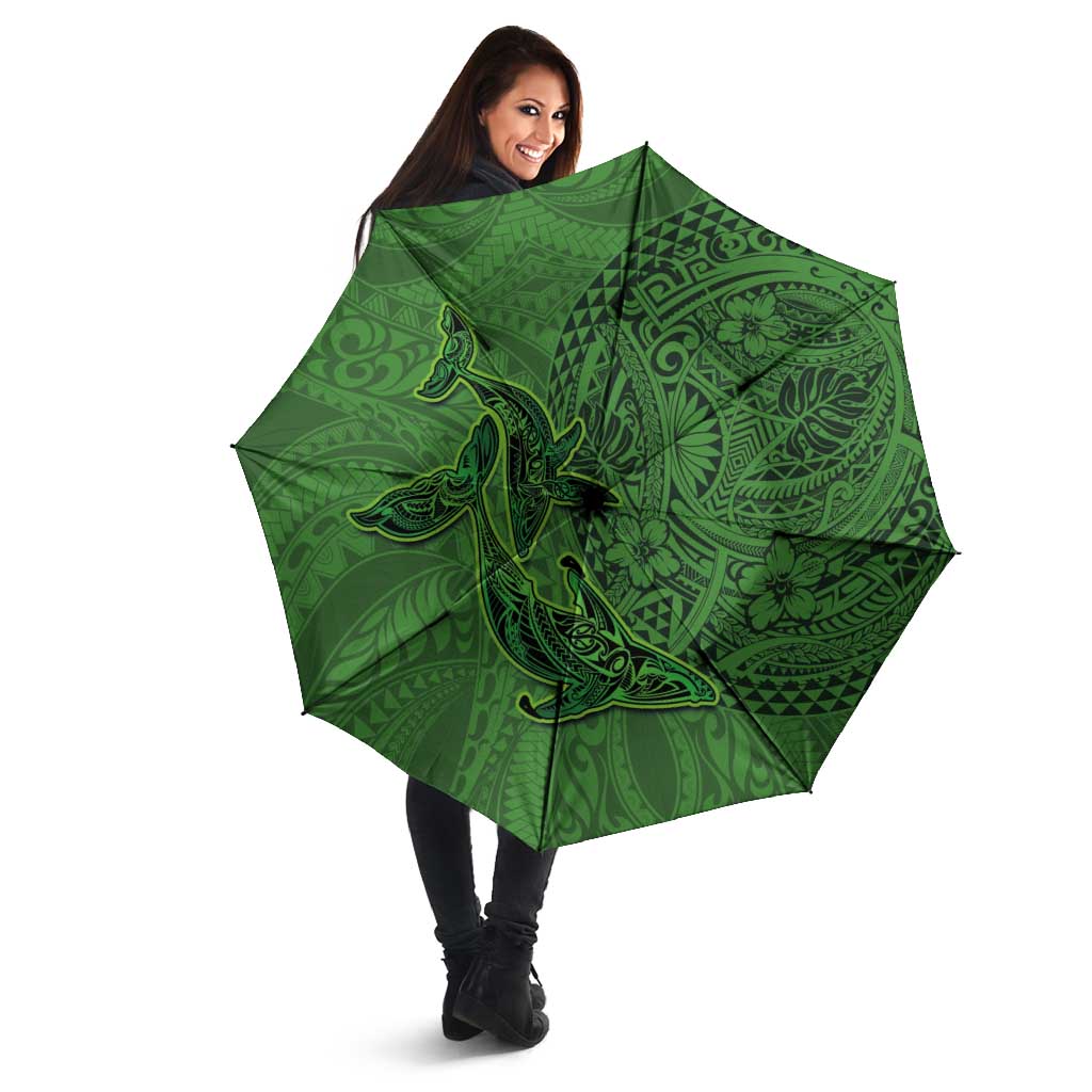 Hawaiian Whales Polynesian Art Motifs Umbrella Green Color - Polynesian Pride