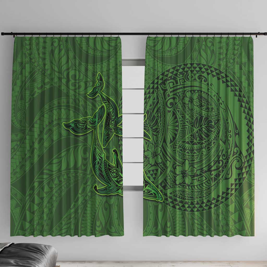Hawaiian Whales Polynesian Art Motifs Window Curtain Green Color - Polynesian Pride
