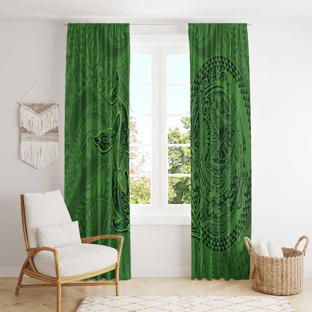 Hawaiian Whales Polynesian Art Motifs Window Curtain Green Color - Polynesian Pride