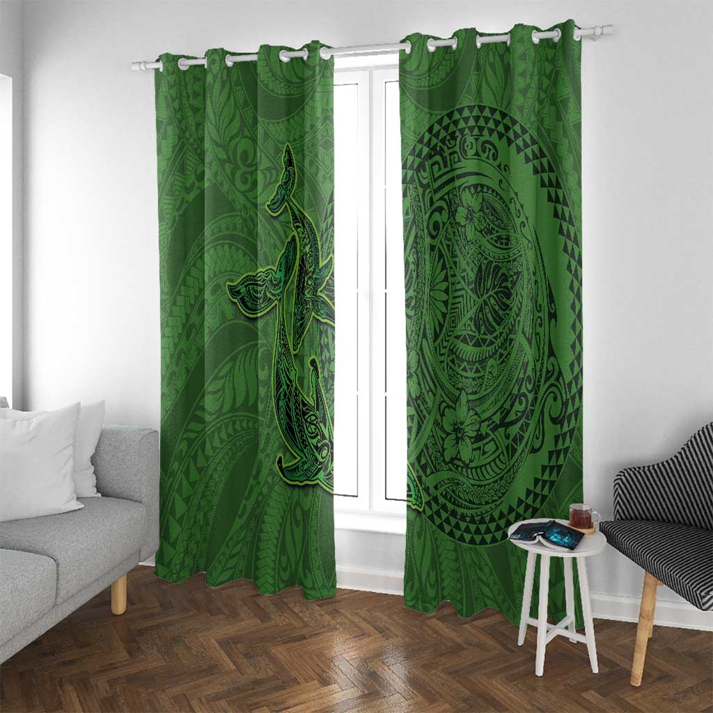 Hawaiian Whales Polynesian Art Motifs Window Curtain Green Color - Polynesian Pride