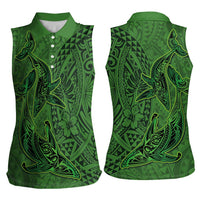 Hawaiian Whales Polynesian Art Motifs Women Sleeveless Polo Shirt Green Color - Polynesian Pride