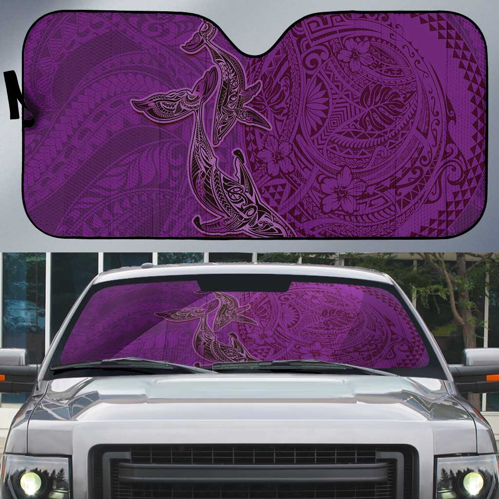 Hawaiian Whales Polynesian Art Motifs Auto Sun Shade Purple Color - Polynesian Pride