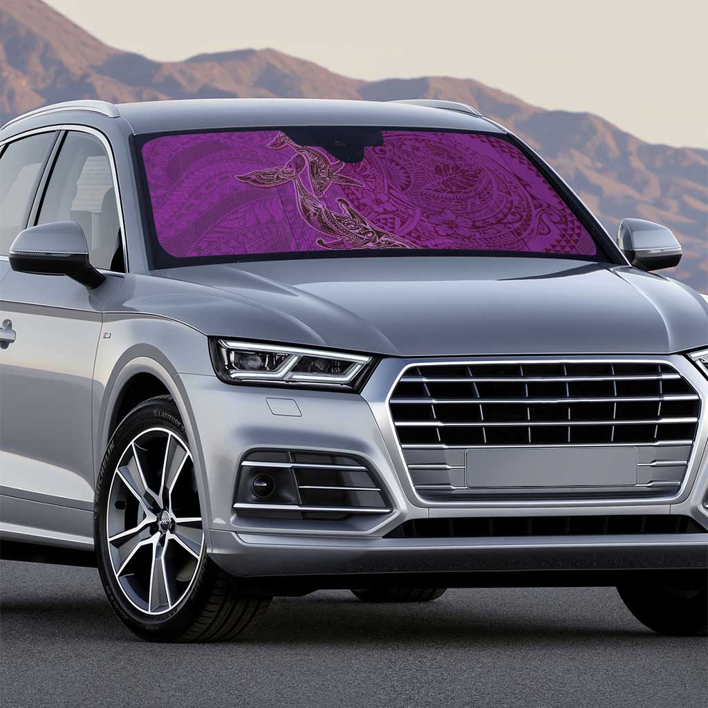 Hawaiian Whales Polynesian Art Motifs Auto Sun Shade Purple Color - Polynesian Pride