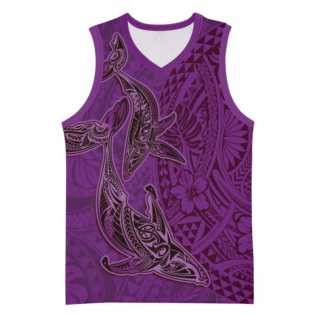 Hawaiian Whales Polynesian Art Motifs Basketball Jersey Purple Color - Polynesian Pride