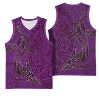 Hawaiian Whales Polynesian Art Motifs Basketball Jersey Purple Color - Polynesian Pride