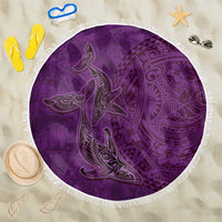 Hawaiian Whales Polynesian Art Motifs Beach Blanket Purple Color - Polynesian Pride
