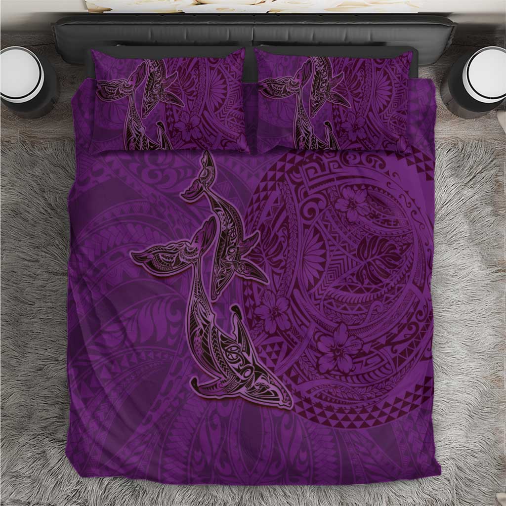 Hawaiian Whales Polynesian Art Motifs Bedding Set Purple Color - Polynesian Pride