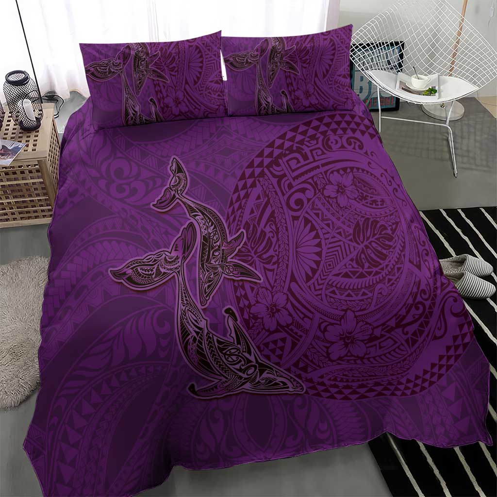 Hawaiian Whales Polynesian Art Motifs Bedding Set Purple Color - Polynesian Pride