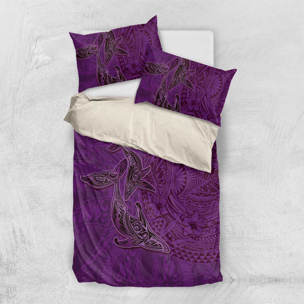 Hawaiian Whales Polynesian Art Motifs Bedding Set Purple Color - Polynesian Pride