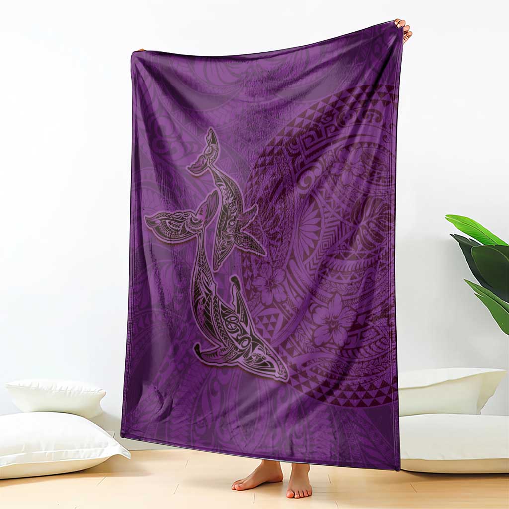 Hawaiian Whales Polynesian Art Motifs Blanket Purple Color - Polynesian Pride