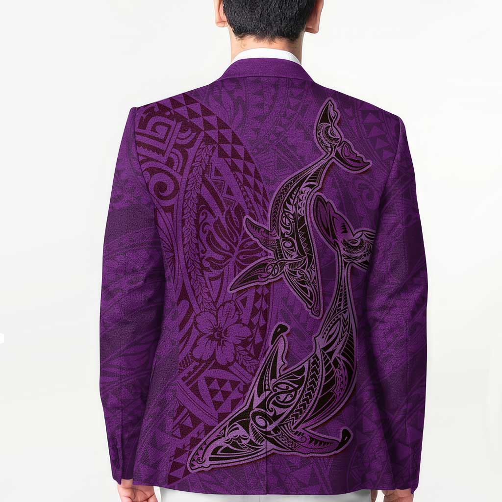 Hawaiian Whales Polynesian Art Motifs Blazer Purple Color - Polynesian Pride