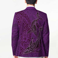 Hawaiian Whales Polynesian Art Motifs Blazer Purple Color - Polynesian Pride