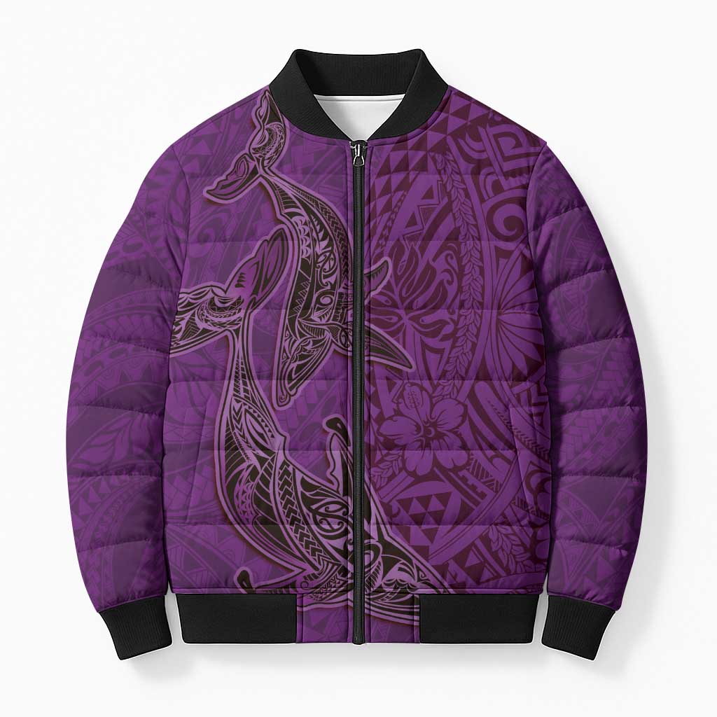 Hawaiian Whales Polynesian Art Motifs Bomber Puffer Jacket Purple Color - Polynesian Pride