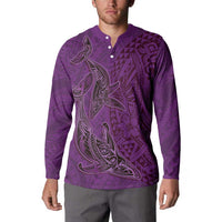 Hawaiian Whales Polynesian Art Motifs Button Sweatshirt Purple Color - Polynesian Pride