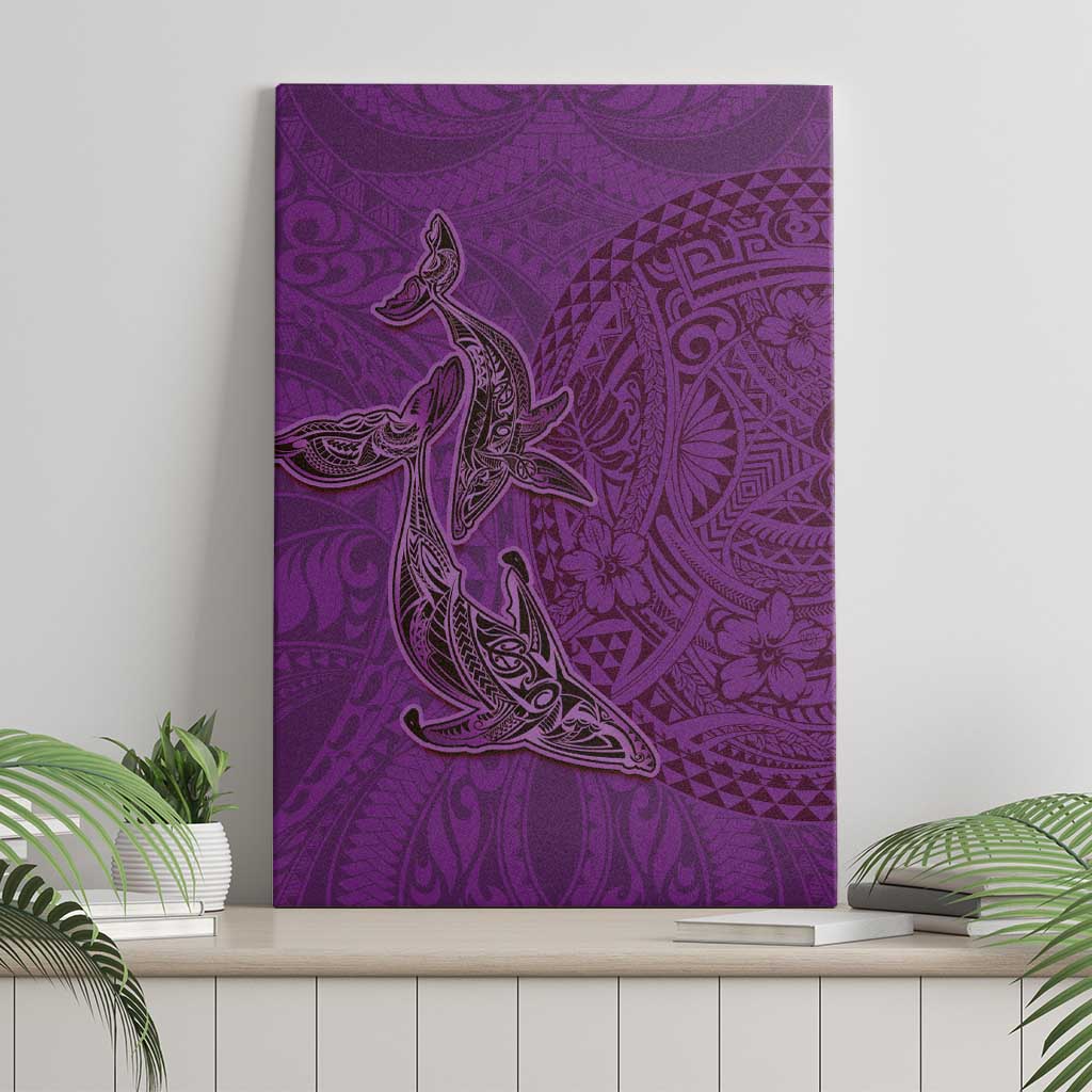 Hawaiian Whales Polynesian Art Motifs Canvas Wall Art Purple Color - Polynesian Pride