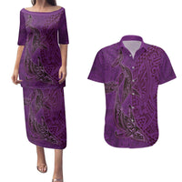 Hawaiian Whales Polynesian Art Motifs Couples Matching Puletasi and Hawaiian Shirt Purple Color LT03 Purple - Polynesian Pride
