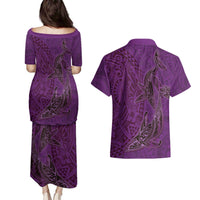 Hawaiian Whales Polynesian Art Motifs Couples Matching Puletasi and Hawaiian Shirt Purple Color LT03 - Polynesian Pride