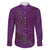 Hawaiian Whales Polynesian Art Motifs Family Matching Long Sleeve Bodycon Dress and Hawaiian Shirt Purple Color - Polynesian Pride