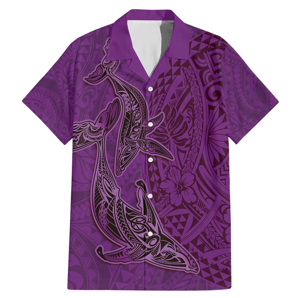 Hawaiian Whales Polynesian Art Motifs Family Matching Mermaid Dress and Hawaiian Shirt Purple Color - Polynesian Pride