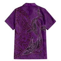 Hawaiian Whales Polynesian Art Motifs Family Matching Mermaid Dress and Hawaiian Shirt Purple Color - Polynesian Pride