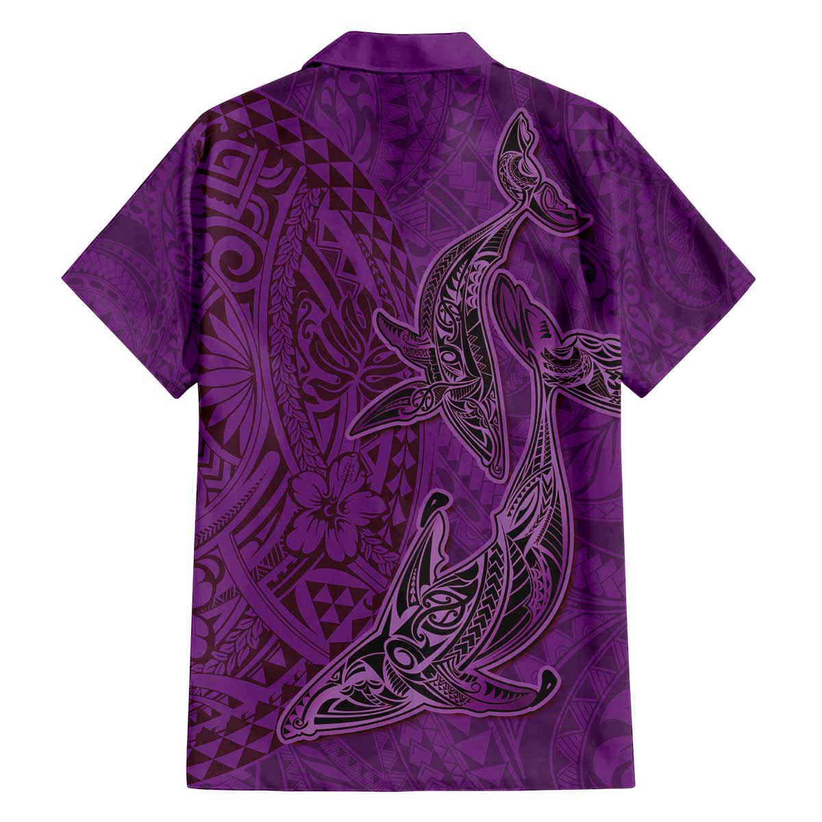 Hawaiian Whales Polynesian Art Motifs Family Matching Off The Shoulder Long Sleeve Dress and Hawaiian Shirt Purple Color - Polynesian Pride