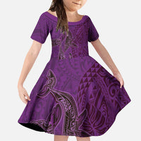 Hawaiian Whales Polynesian Art Motifs Family Matching Short Sleeve Bodycon Dress and Hawaiian Shirt Purple Color - Polynesian Pride