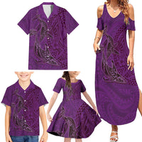 Hawaiian Whales Polynesian Art Motifs Family Matching Summer Maxi Dress and Hawaiian Shirt Purple Color - Polynesian Pride