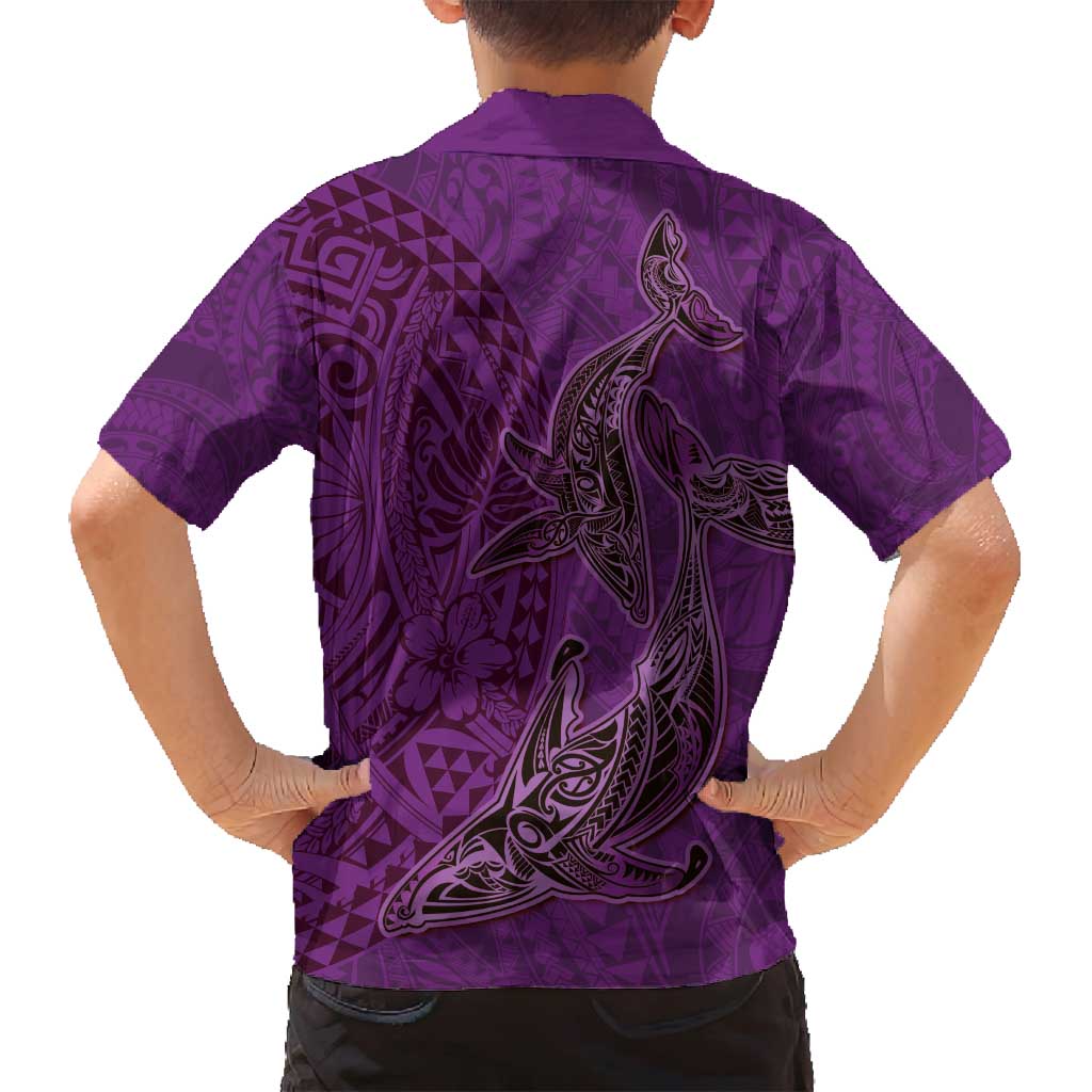 Hawaiian Whales Polynesian Art Motifs Family Matching Tank Maxi Dress and Hawaiian Shirt Purple Color - Polynesian Pride