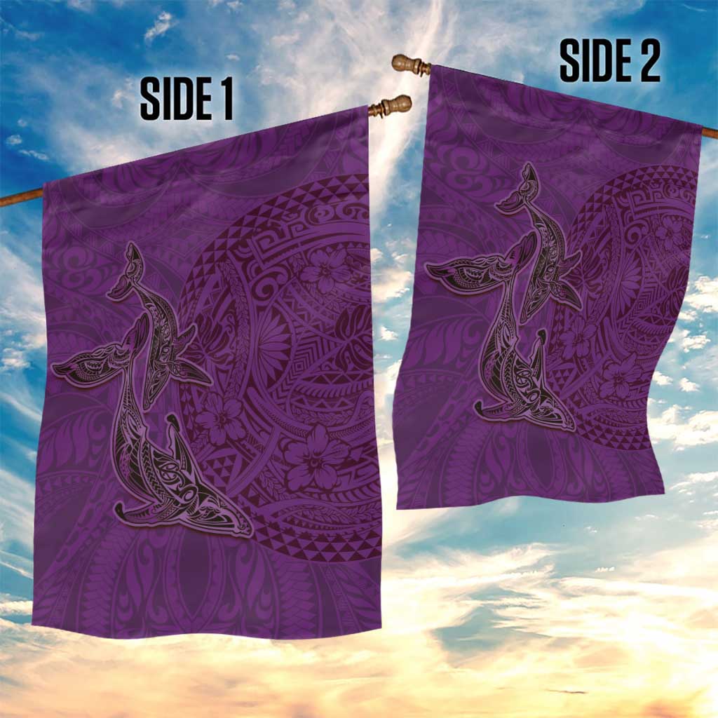 Hawaiian Whales Polynesian Art Motifs Garden Flag Purple Color - Polynesian Pride