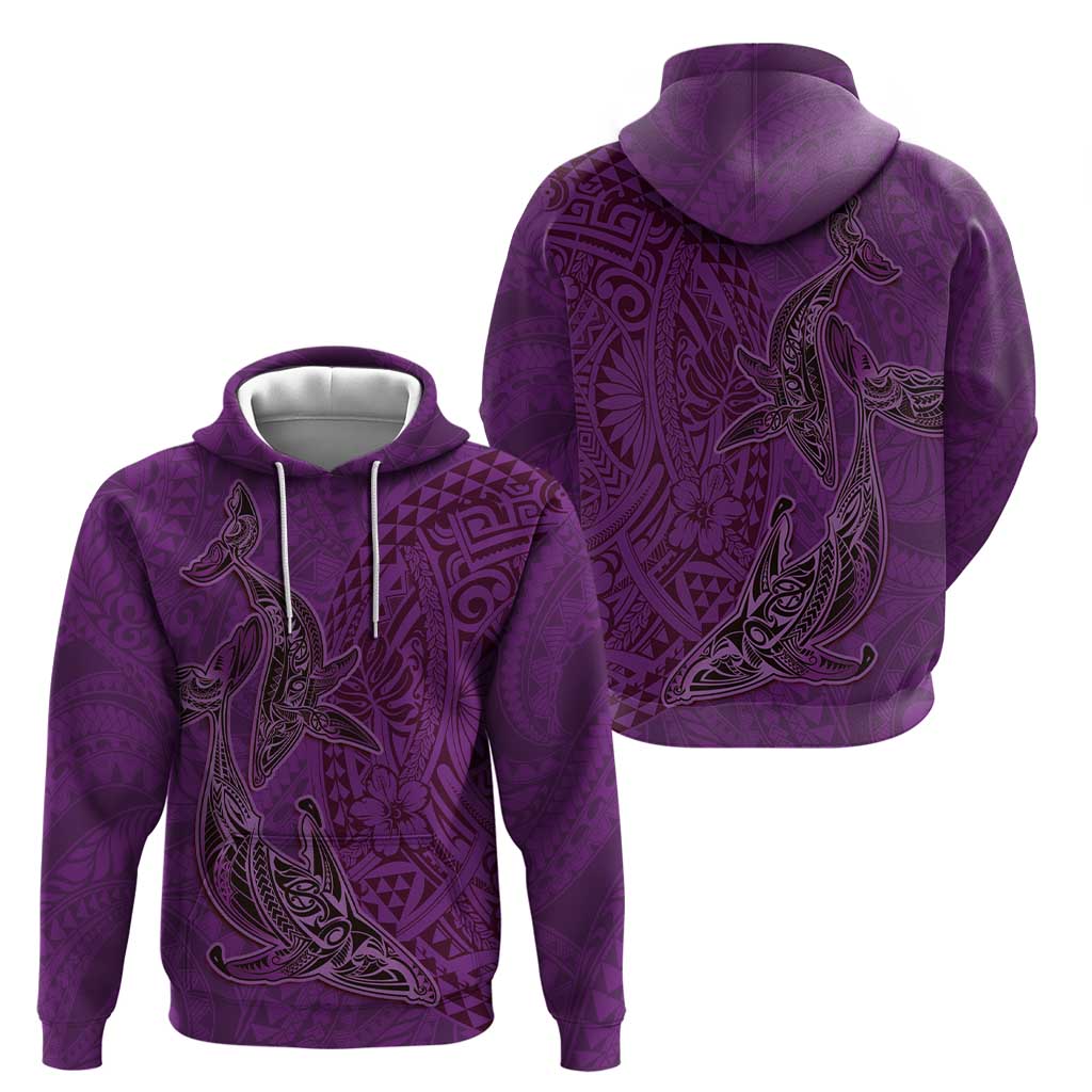 Hawaiian Whales Polynesian Art Motifs Hoodie Purple Color - Polynesian Pride